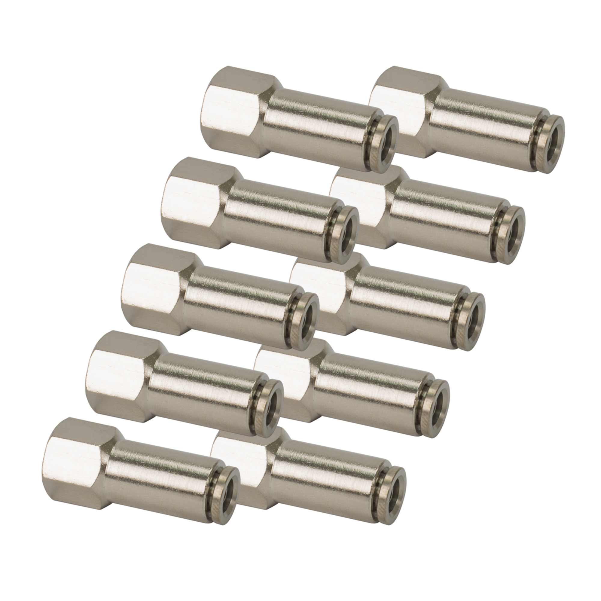 Viair Airline Straight PTC Fitting - 1/4in. NPT, Nickel-Plated Brass, 10 Pcs, Model# 11482-BP